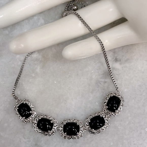 California Black Jade Silver BOLO Bracelet